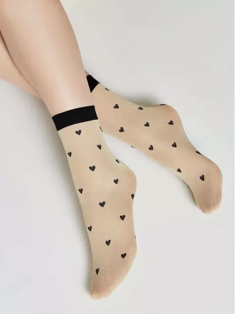 Сияющие женские носки с объемными рисунками «hearts» fantasy gold-natural, , 36-39 (23-25), CONTE ELEGANT, - 1