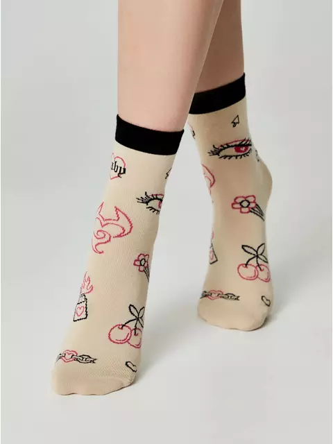 Носки женские happy с рисунками 605 бежевый, 17С-21СП, 36-39 (23-25), CONTE ELEGANT,  - 3