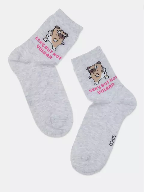 Женские хлопковые носки happy с рисунками 607 светло-серый, 18С-227СП, 36-39 (23-25), CONTE ELEGANT,  - 6