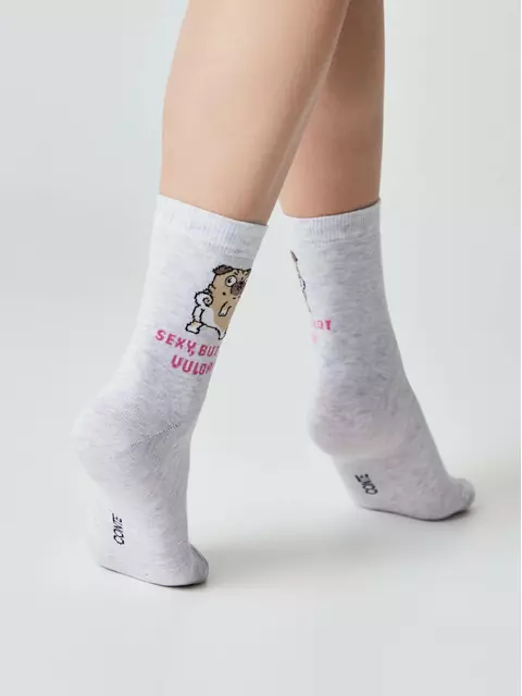 Женские хлопковые носки happy с рисунками 607 светло-серый, 18С-227СП, 36-39 (23-25), CONTE ELEGANT,  - 3