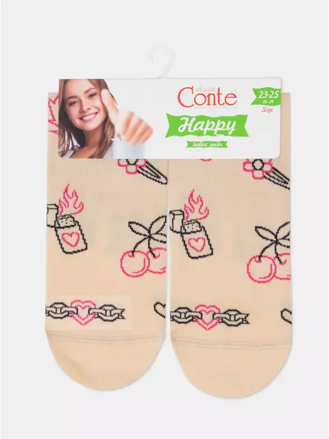 Носки женские happy с рисунками 605 бежевый, 17С-21СП, 36-39 (23-25), CONTE ELEGANT,  - 8