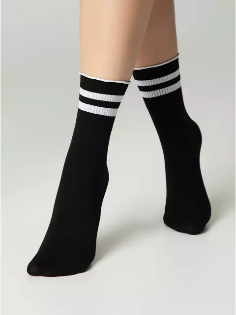 Удлиненные носки с волнистой резинкой в полоску fantasy nero-bianco, 24С-7СП, 36-38 (23-25), CONTE ELEGANT,  - 3