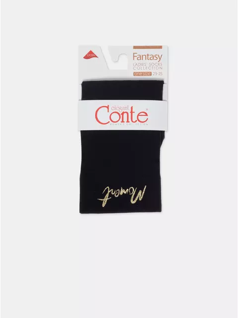 Матовые носки с сияющей термоаппликацией moment fantasy gold-nero, 24С-6СП, 36-38 (23-25), CONTE ELEGANT,  - 6