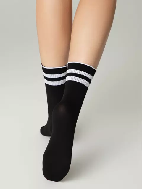Удлиненные носки с волнистой резинкой в полоску fantasy nero-bianco, 24С-7СП, 36-38 (23-25), CONTE ELEGANT,  - 6