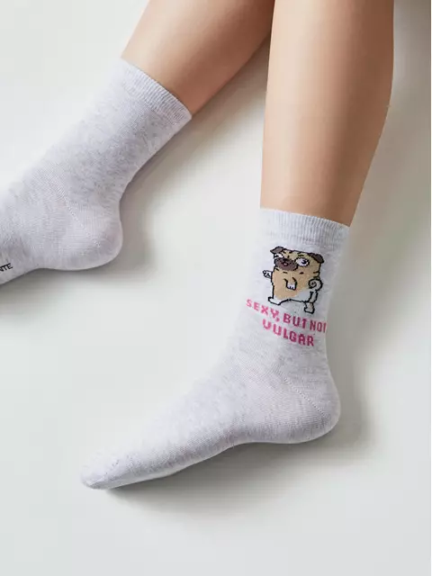 Женские хлопковые носки happy с рисунками 607 светло-серый, 18С-227СП, 36-39 (23-25), CONTE ELEGANT,  - 5