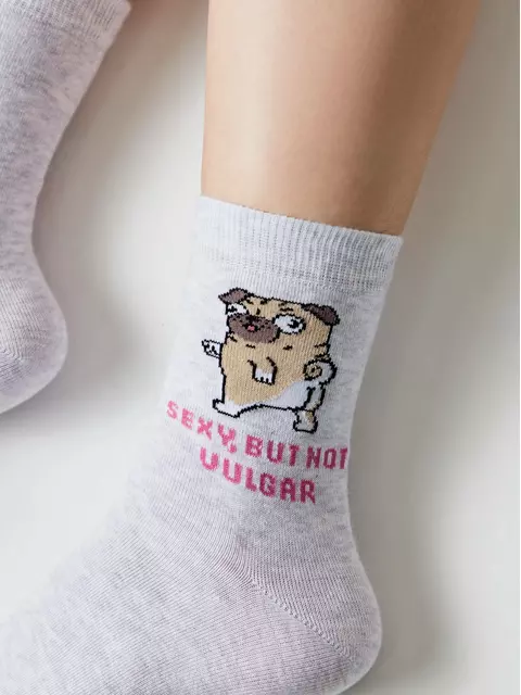 Женские хлопковые носки happy с рисунками 607 светло-серый, 18С-227СП, 36-39 (23-25), CONTE ELEGANT,  - 4