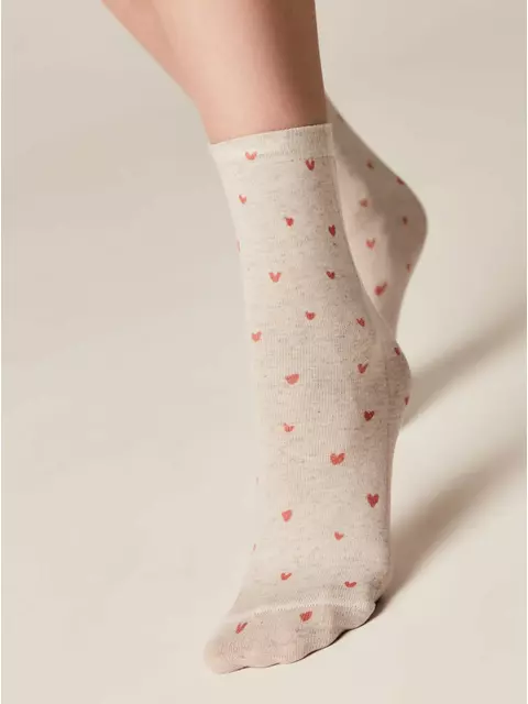 Носки женские с принтом из пряжи с хлопком и льном fantasy 561 бежевый, 20С-107СП, 36-39 (23-25), CONTE ELEGANT,  - 3