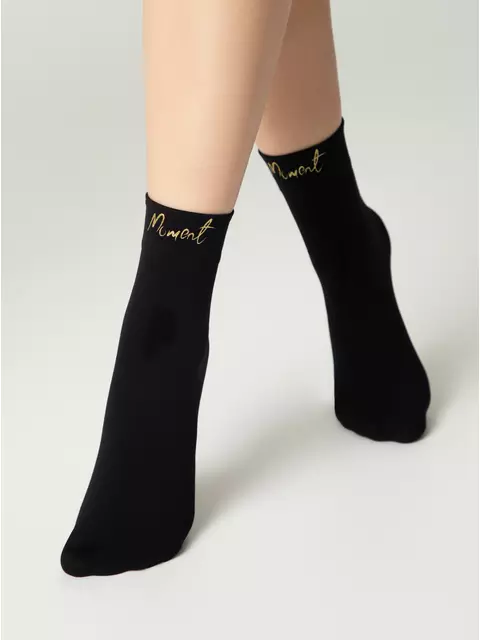 Матовые носки с сияющей термоаппликацией moment fantasy gold-nero, 24С-6СП, 36-38 (23-25), CONTE ELEGANT,  - 5