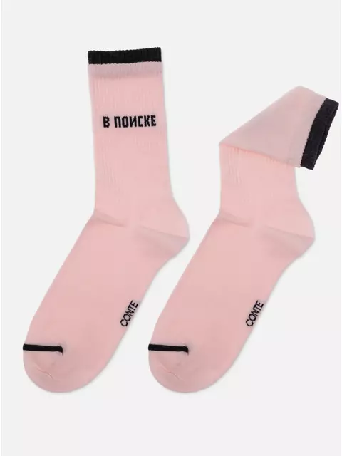 ​удлиненные женские носки с надписью «в поиске» active 602 светло-розовый, 22С-29СП, 39-41 (25-27), CONTE ELEGANT,  - 5