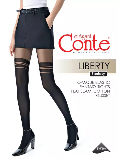 Колготки женские с имитацией гольфин liberty nero, , 2, CONTE ELEGANT, - 1