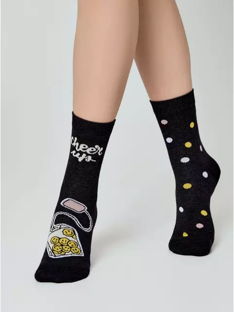 Женские хлопковые носки happy с рисунками 612 черный, 18С-227СП, 36-39 (23-25), CONTE ELEGANT,  - 3