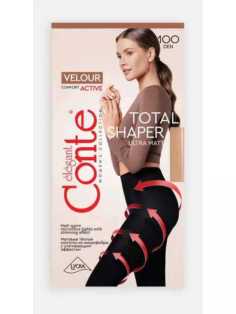 Плотные матовые женские колготки velour active 100 den nero, , 3, CONTE ELEGANT, - 1