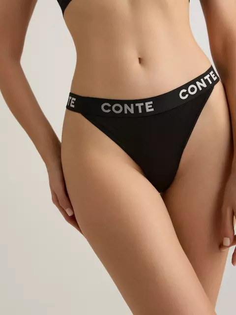 Трусы женские «танга» со средней линией талии comfy line lta 2992 black-silver, , 90/XS, CONTE ELEGANT, - 1