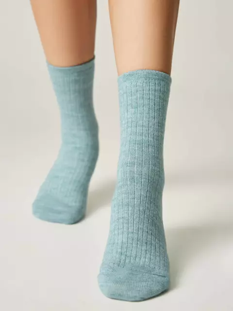 Теплые удлиненные носки esli 625 серо-бирюзовый, , 36-39 (23-25), ESLI, - 1