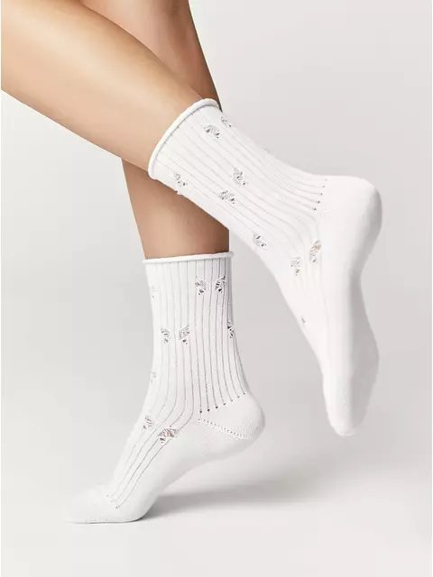 Носки женские (ажурные, без резинки) classic 628 белый, , 39-41 (25-27), CONTE ELEGANT, - 1