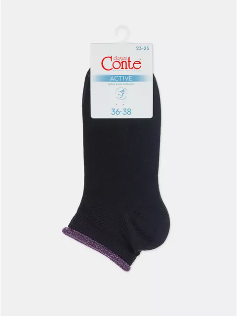 Укороченные спортивные носки из хлопка active 035 черный-лиловый, 12С-32СП, 39-41 (25-27), CONTE ELEGANT,  - 5