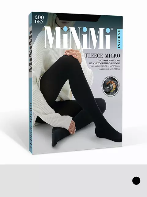 Теплые колготки (микрофибра с флисом) minimi fleece micro 200 nero, , 3, MINIMI, - 1
