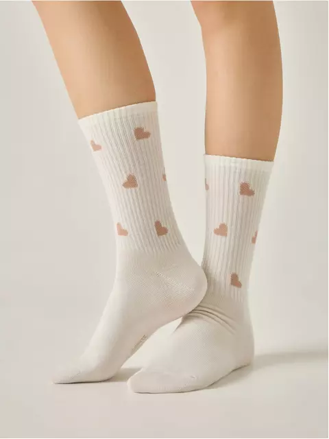 Хлопковые удлиненные носки conte active 708 молочный, , 39-41 (25-27), CONTE ELEGANT, - 1