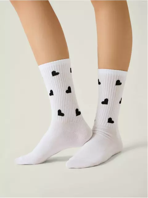 Носки женские с рисунком «сердечки» active 708 белый, , 39-41 (25-27), CONTE ELEGANT, - 1