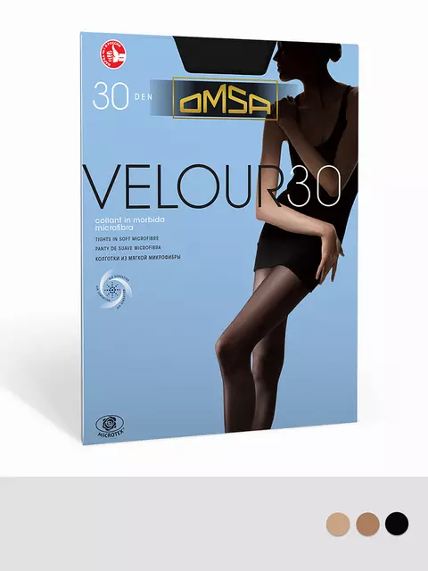 Колготки из микрофибры omsa velour 30 nero, , 2, OMSA, - 1