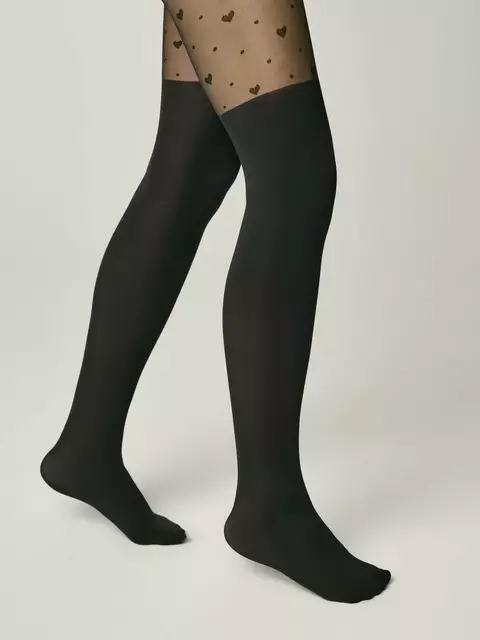 Колготки с сердечками и имитацией гольфинов sweet lady nero, 24С-172/1СП, 158-164, CONTE ELEGANT,  - 3