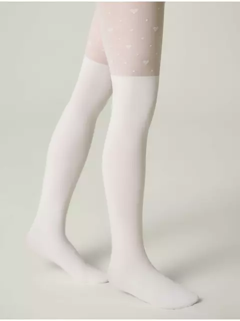 Колготки с имитацией гольфинов и сердечками sweet girl bianco, 24С-172СП, 116-122, CONTE ELEGANT,  - 4