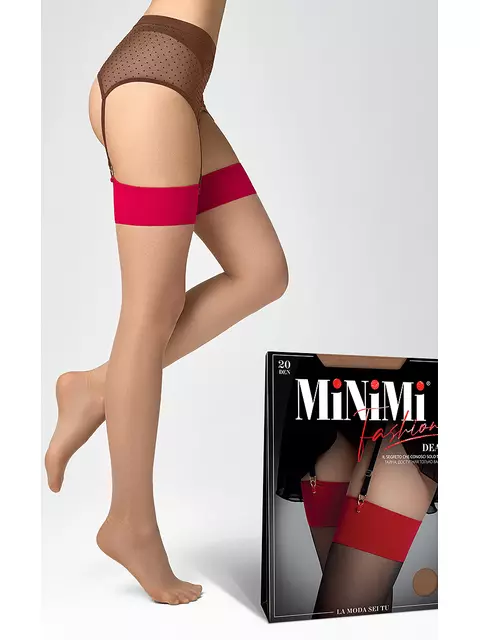 Чулки с каймой под пояс minimi dea 20 daino/rosso, , 2 (S/M), MINIMI, - 1