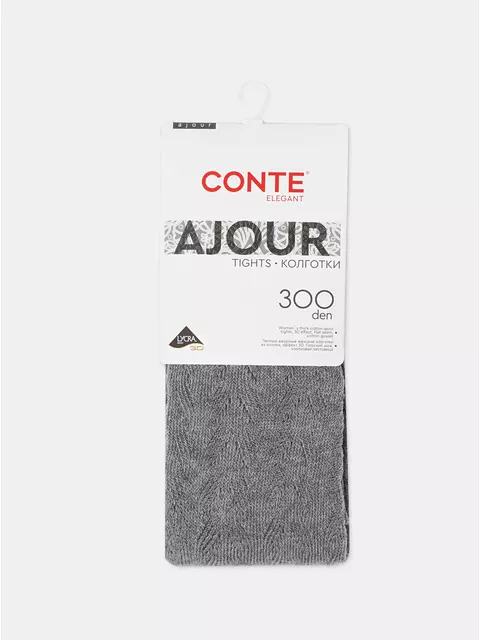 Тёплые ажурные колготки conte ajour 300 grey, 24С-146СП, 2, CONTE ELEGANT,  - 2