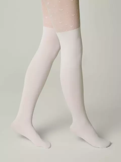 Детские колготки с сердечками и имитацией гольфинов sweet lady bianco, , 152-158, CONTE ELEGANT, - 1