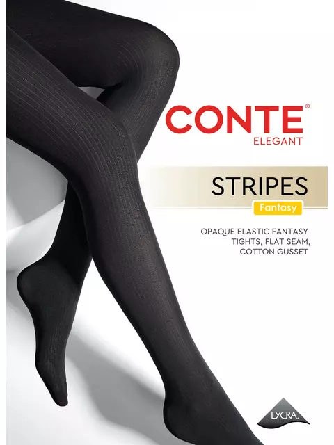 Колготки с вертикальными полосами stripes nero, , 2, CONTE ELEGANT, - 1