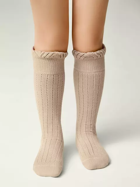 Гольфы с воздушными рюшами и хлопком miss 058 бежевый, , 18, CONTE-KIDS, - 1