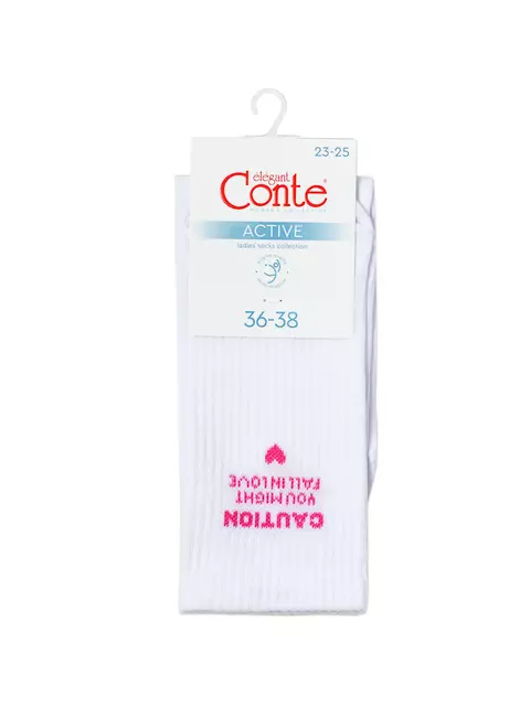 Удлиненные носки c надписью "caution" active 709 белый, 20С-20СП, 36-38 (23-25), CONTE ELEGANT,  - 4