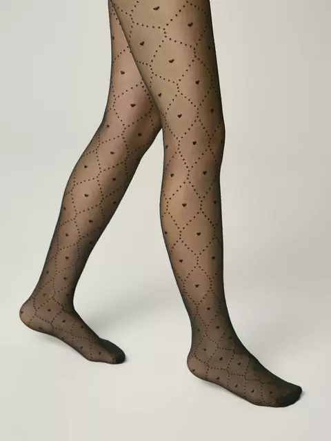 Детские колготки с сердечками angelica nero, 24С-165СП, 140-146, CONTE ELEGANT,  - 3