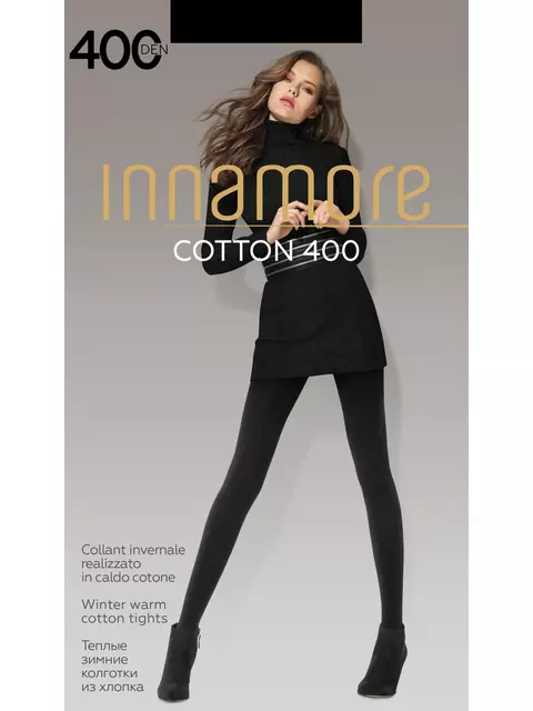Колготки innamore cotton 400 nero, , 3, INNAMORE, - 1
