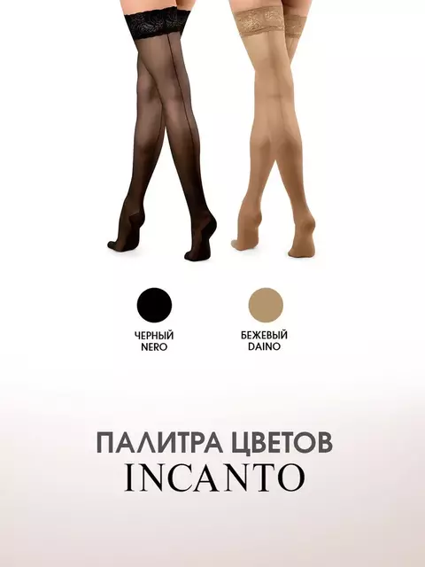 Чулки с кружевной резинкой и имитацией шва incanto fatal nero, , 2, INCANTO, - 7