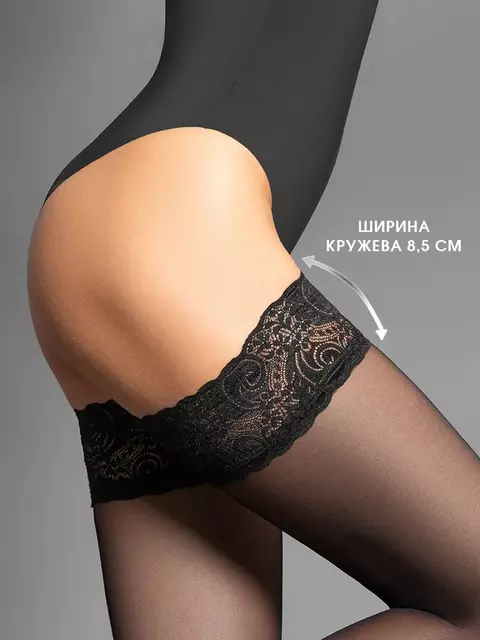 Чулки с кружевной резинкой и имитацией шва incanto fatal nero, , 2, INCANTO, - 3