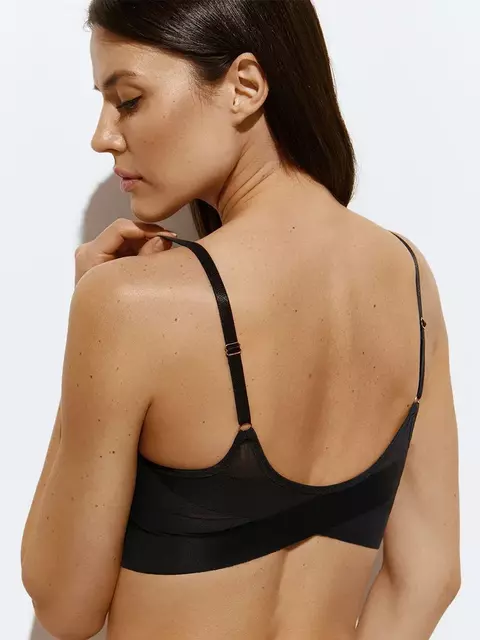 Кроп-топ с сеткой на тонких бретелях с вкладышами omsa invisible 1112b nero, , 48 (L), OMSA, - 4