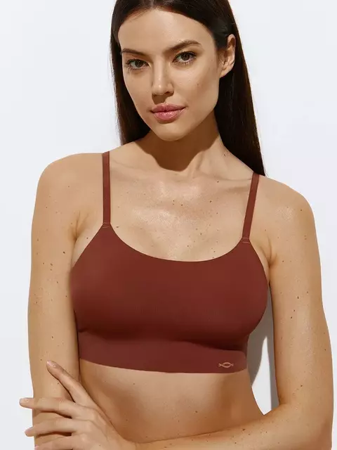 Кроп-топ с сеткой на тонких бретелях с вкладышами omsa invisible 1112b terracotta, , 48 (L), OMSA, - 1