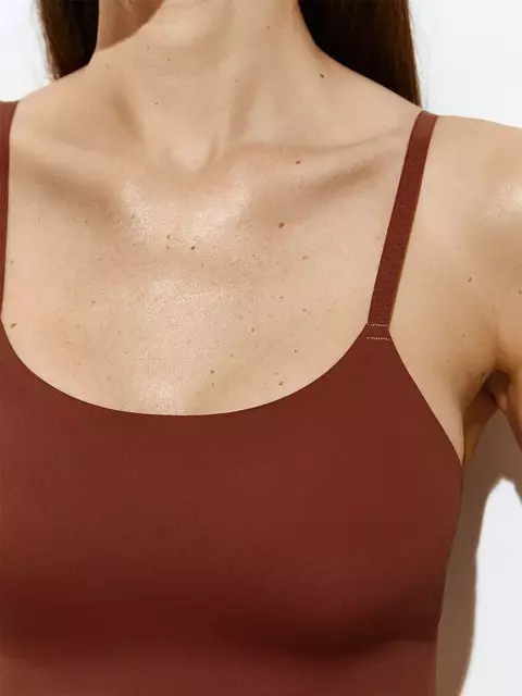 Кроп-топ с сеткой на тонких бретелях с вкладышами omsa invisible 1112b terracotta, , 48 (L), OMSA, - 3