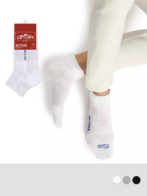 Короткие мужские носки omsa active 111 bianco, , 36-38 (23-25), OMSA, - 1