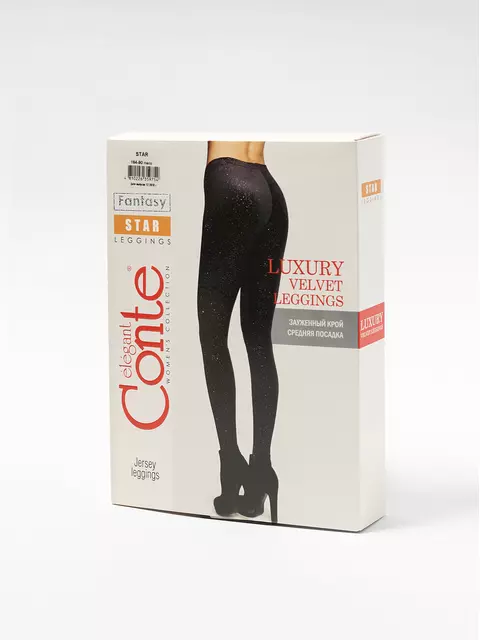 Черные бархатные леггинсы с металлическими блестками star nero, , 170-94/S, CONTE ELEGANT, - 1