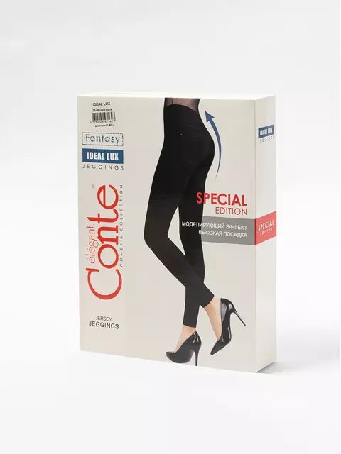 Фактурные женские джеггинсы с высокой посадкой ideal lux royal black, , 164-90/XS, CONTE ELEGANT, - 1