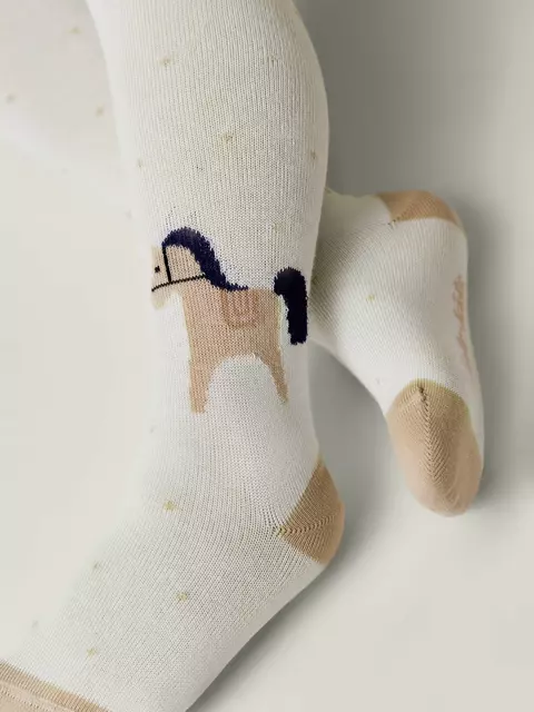 Колготки с рисунком «лошадки» tip-top 714 молочный, 4С-03СП, 92-98 (14), CONTE-KIDS,  - 3