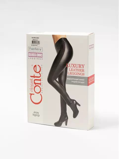 Ультрамодные леггинсы из искусственной кожи с лампасами gloss chic nero, , 170-102/L, CONTE ELEGANT, - 1