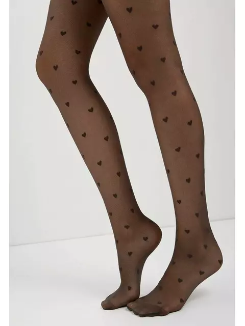 Фантазийные колготки с рисунком "сердечки" bonheur grafit, 19С-109СП, 4, CONTE ELEGANT,  - 5