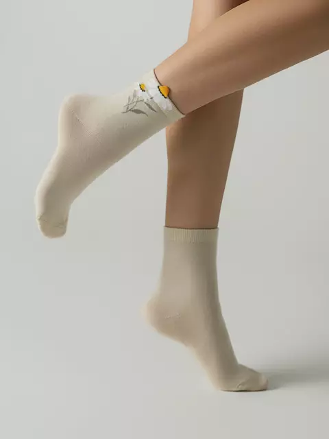 Удлинённые женские носки с пикотом «ромашки» conte classic 1154 бежевый, , 36-39, CONTE ELEGANT, - 1