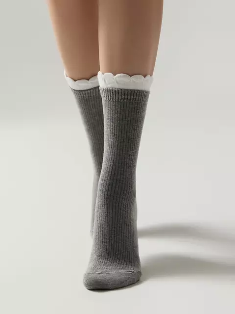 Носки в рубчик с резинкой «пикот» conte classic 967 серый, 25С-138СП, 38-41 (25-27), CONTE ELEGANT,  - 2