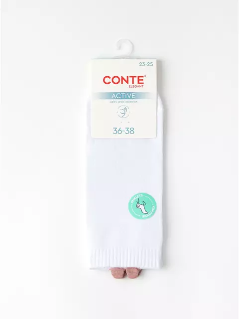 Короткие носки с пикотом «сердечком» active 221 белый-пепельно-розовый, 20С-18СП, 36-39 (23-25), CONTE ELEGANT,  - 1