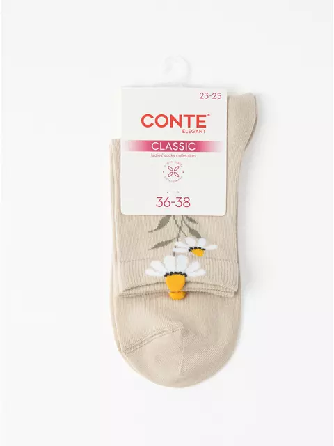 Удлинённые женские носки с пикотом «ромашки» conte classic 1154 бежевый, 17С-183СП, 36-39, CONTE ELEGANT,  - 4