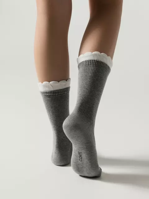 Носки в рубчик с резинкой «пикот» conte classic 967 серый, 25С-138СП, 38-41 (25-27), CONTE ELEGANT,  - 3